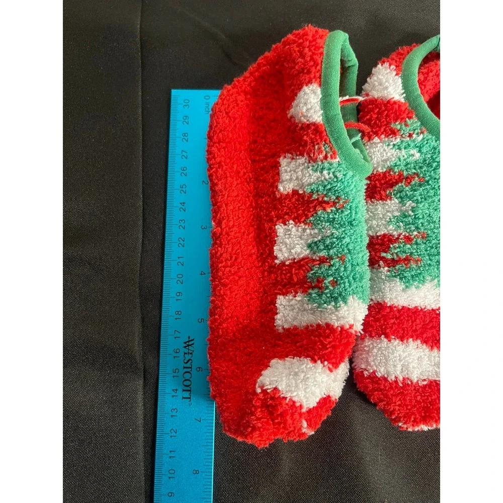 Christmas Tree Fuzzy Socks Little Helper Red White Green Ankle